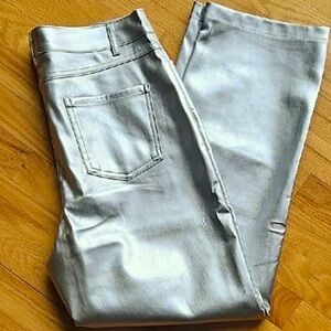 Haute Monde Contemporary Shimmering Silver Faux Leather XLg  Straight Leg Jeans